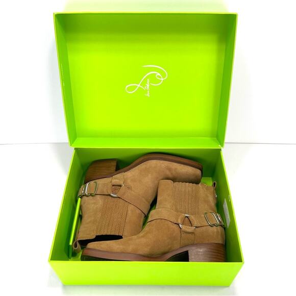 Sam Edelman Bellamie Women Camel/Tan Western Ankle Boot Sz 7.5 Suede Harness New - Picture 13 of 15